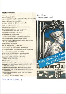 Walliser Jahrbuch: Inhaltsverzeichnis, Verkaufstellen