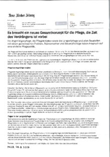 Es braucht ein neues Gesamtkonzept für die Pflege, die Zeit des Verdrängens ist vorbei