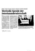 Wertvolle Spende der Osterlammbruderschaft