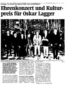 Ehrenkonzert und Kulturpreis für Oskar Lagger