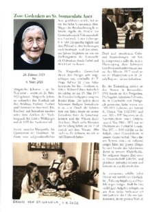 Zum Gedenken an Sr. Dr. Immaculata Auer